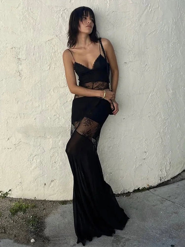 Vestido largo lencero de encaje semitransparente Ravenna