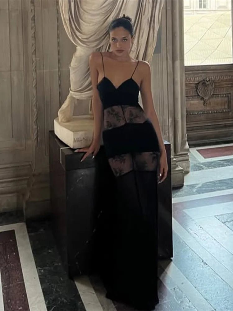 Vestido largo lencero de encaje semitransparente Ravenna