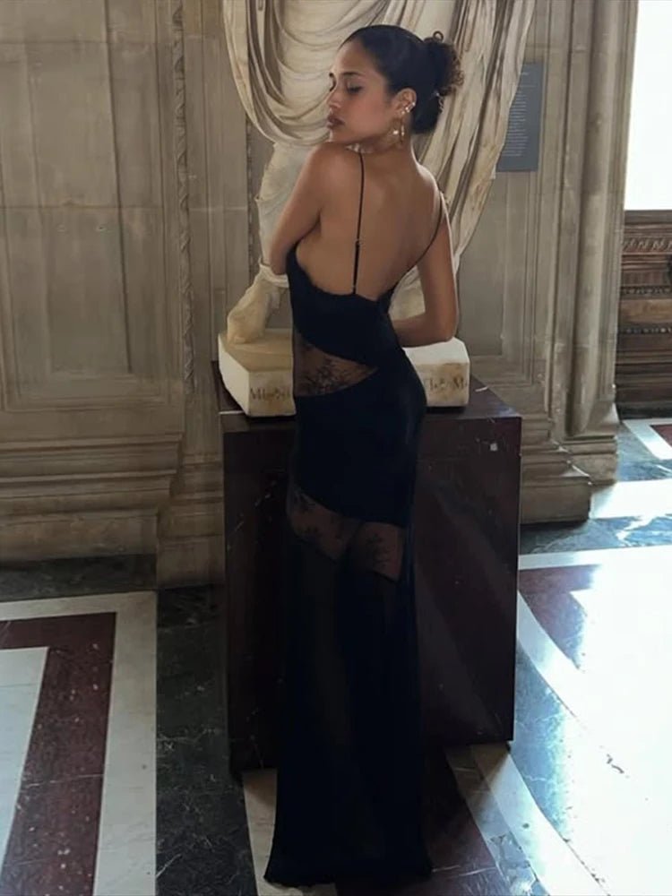 Vestido largo lencero de encaje semitransparente Ravenna