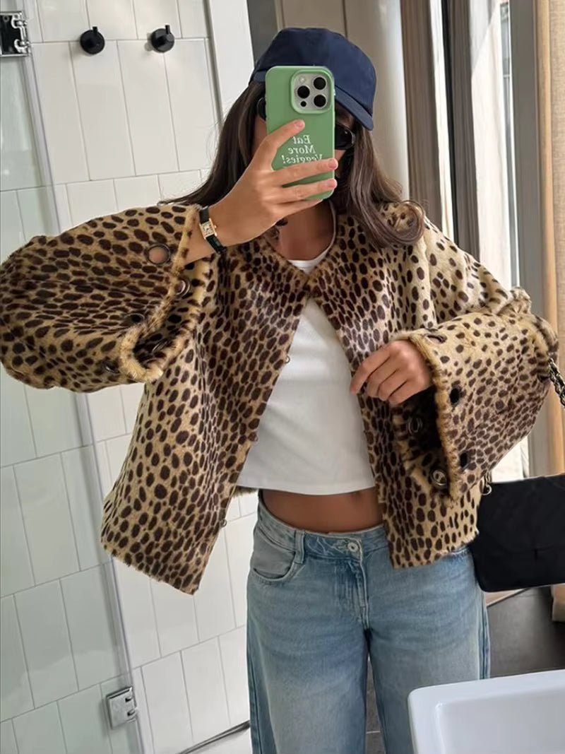 Chaqueta de piel sintética de leopardo Rebecca