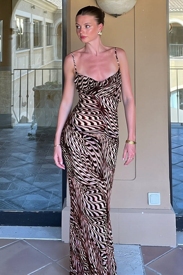 Vestido largo lencero con escote drapeado Reina