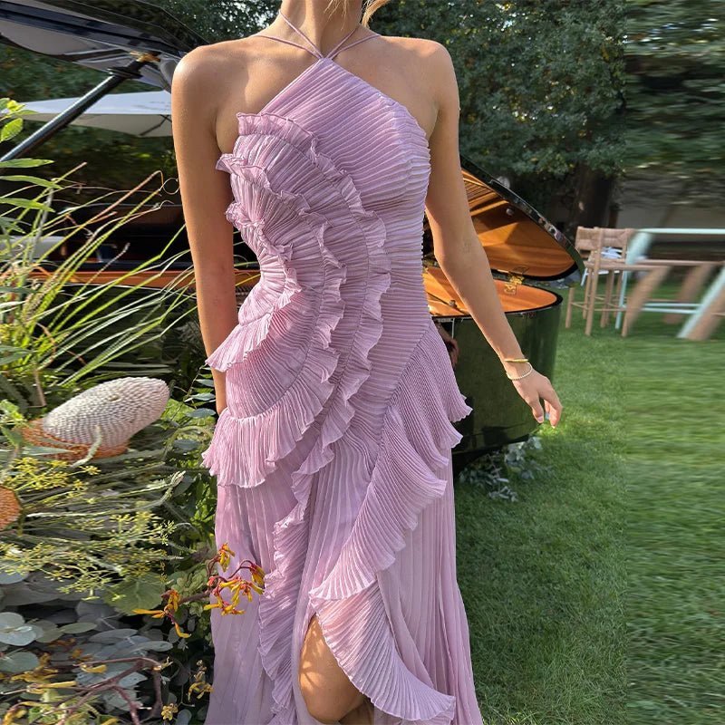 Vestido de gala de corte A con cuello halter Renata