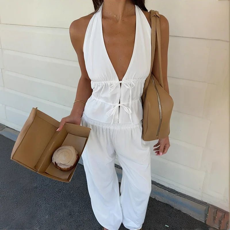 Conjunto de dos piezas de algodón con cuello halter Renata