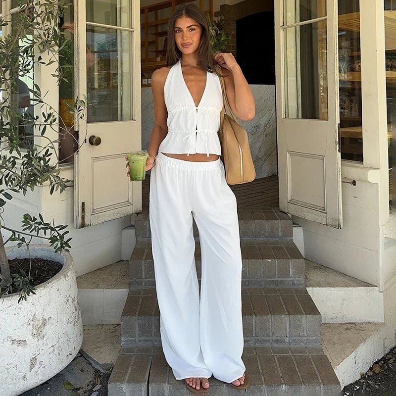 Conjunto de dos piezas de algodón con cuello halter Renata