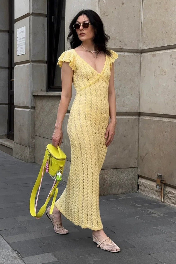 Vestido midi de punto con volantes Roan