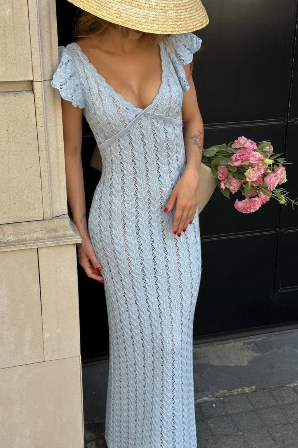 Vestido midi de punto con volantes Roan
