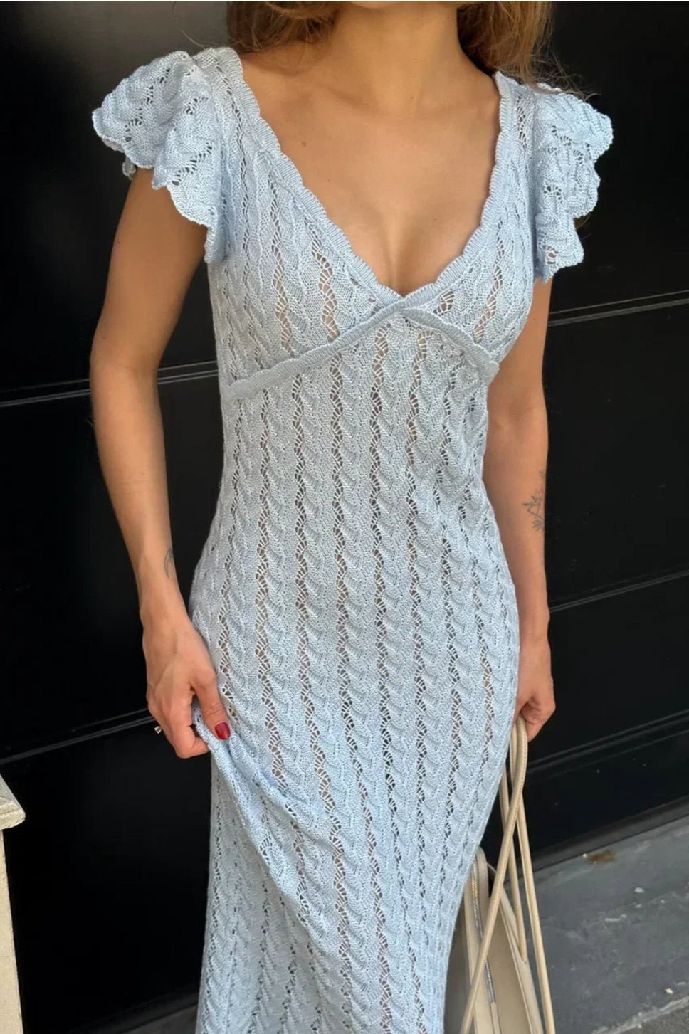 Vestido midi de punto con volantes Roan
