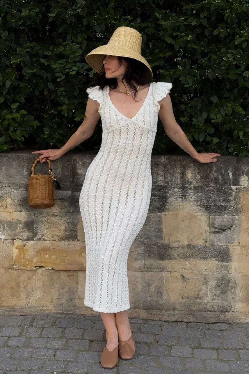Vestido midi de punto con volantes Roan