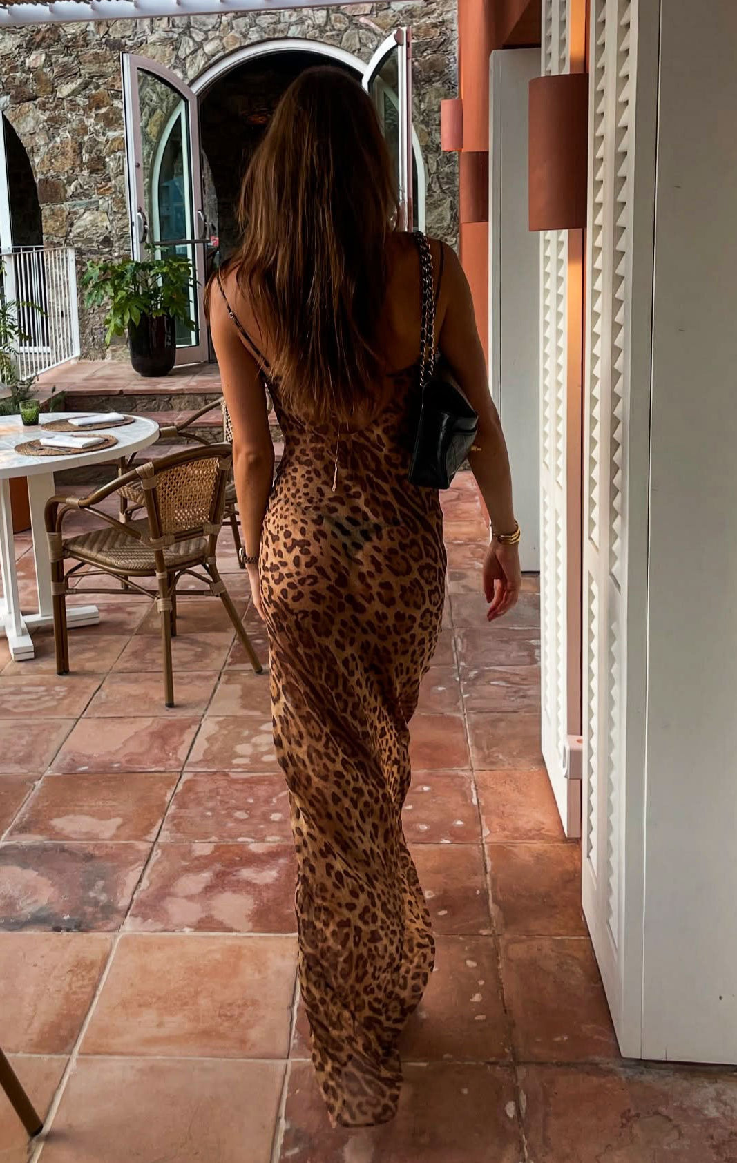 Vestido largo lencero semitransparente con estampado de leopardo Rocio