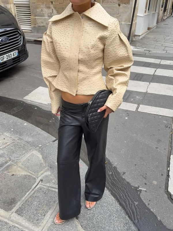 Chaqueta de polipiel con plumas de avestruz Rosette