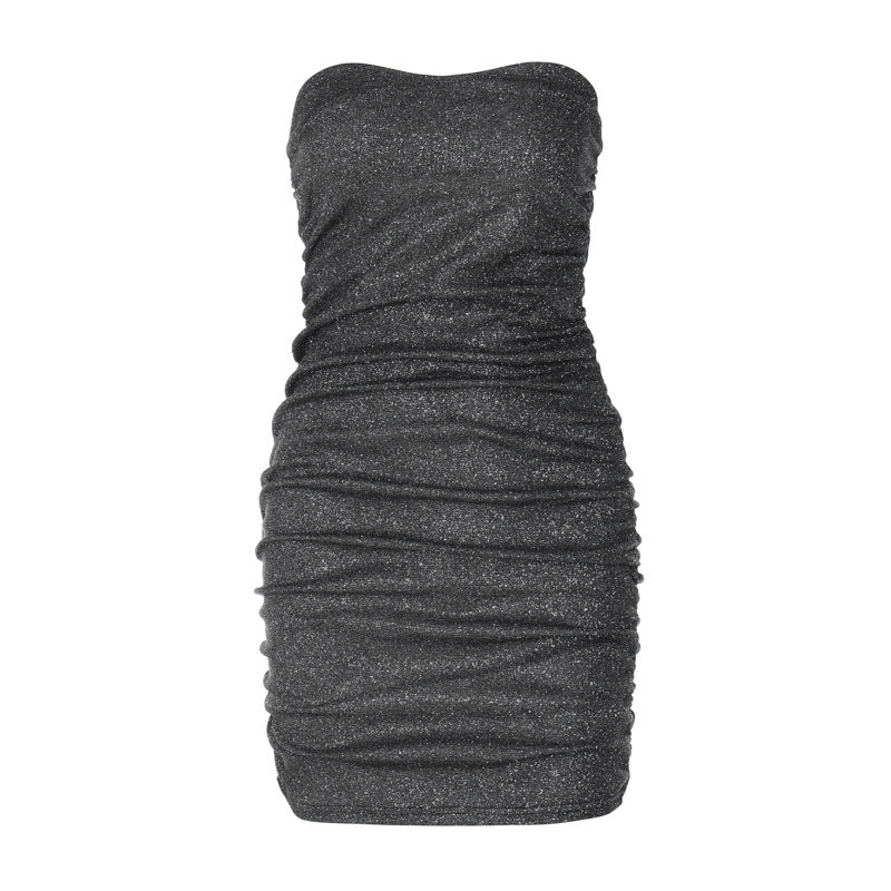 Vestido mini fruncido de purpurina Nika