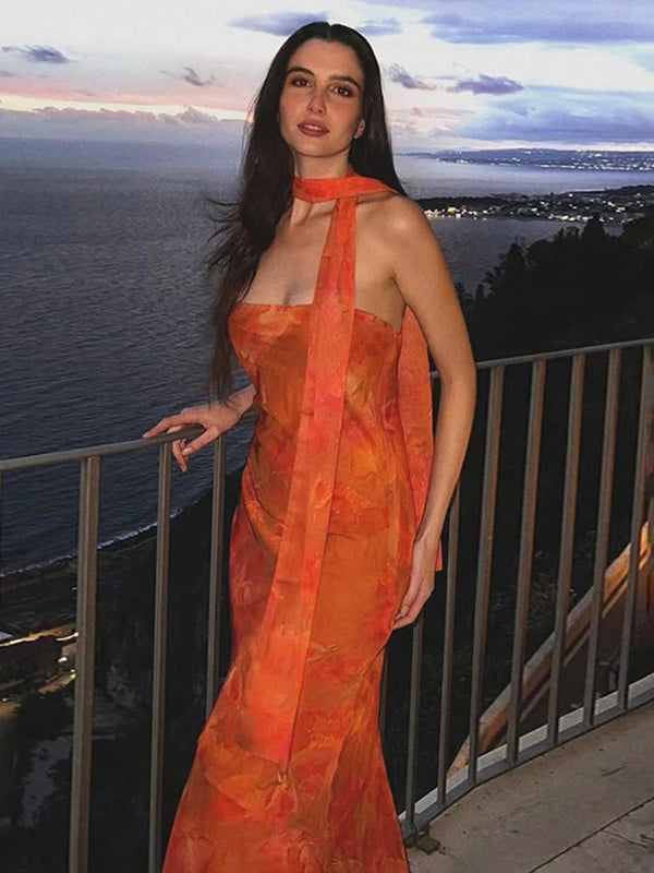Vestido largo de malla sin tirantes Sabrina