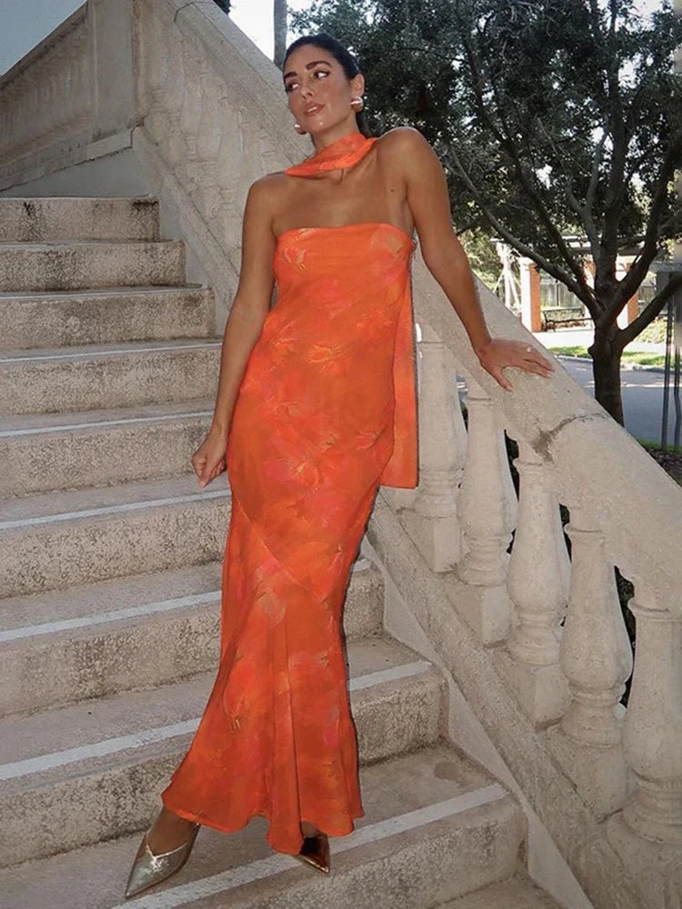Vestido largo de malla sin tirantes Sabrina