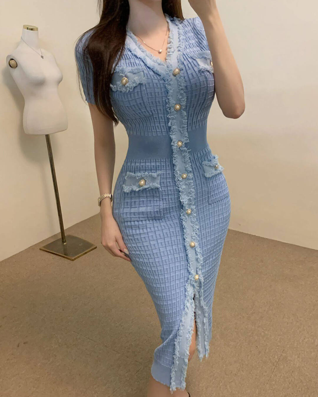 Vestido de punto Sabrina con escote en V