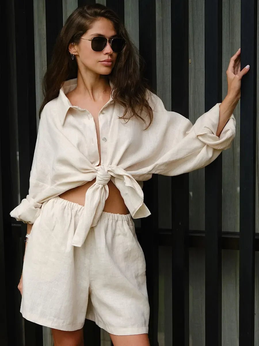 Conjunto de shorts con solapa y mangas farol Sally