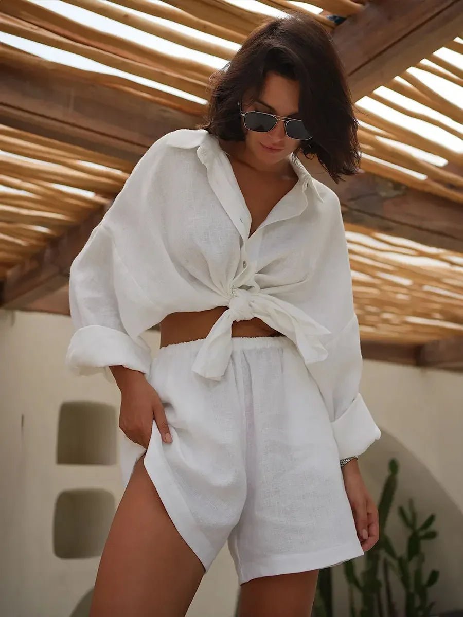 Conjunto de shorts con solapa y mangas farol Sally