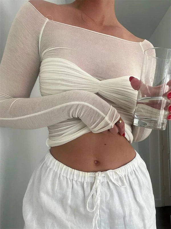 Top transparente de malla con hombros descubiertos Sara