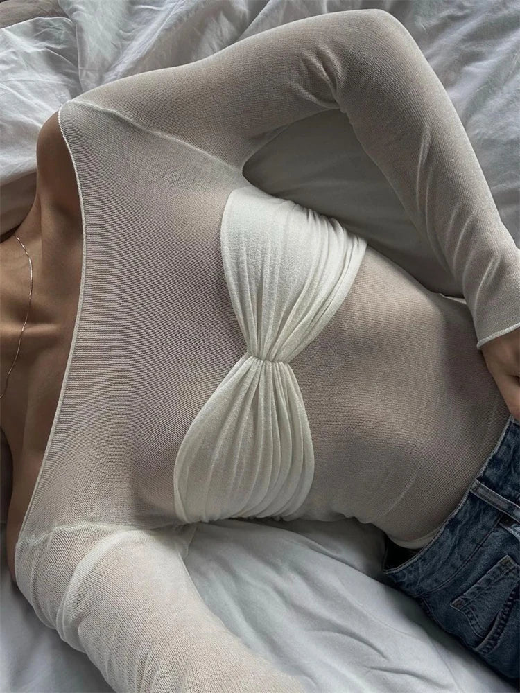 Top transparente de malla con hombros descubiertos Sara