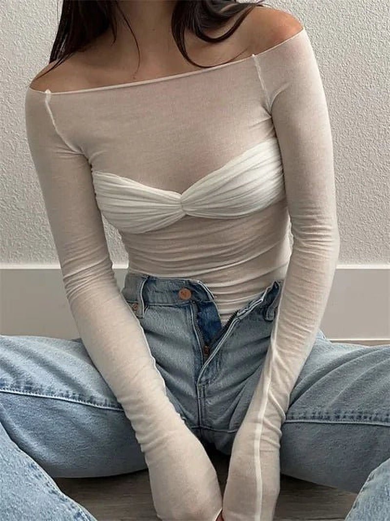 Top transparente de malla con hombros descubiertos Sara
