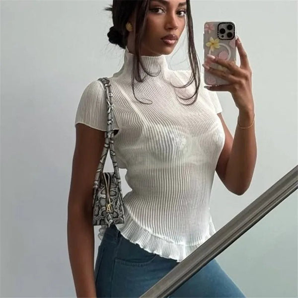 Camiseta de cuello alto acanalada Sarah