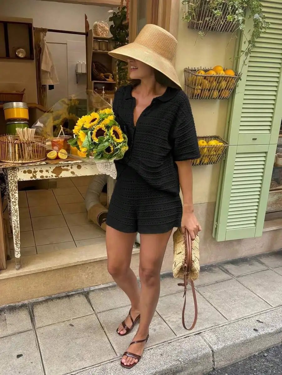 Sasha Solid Knit Cardigan Shorts Set