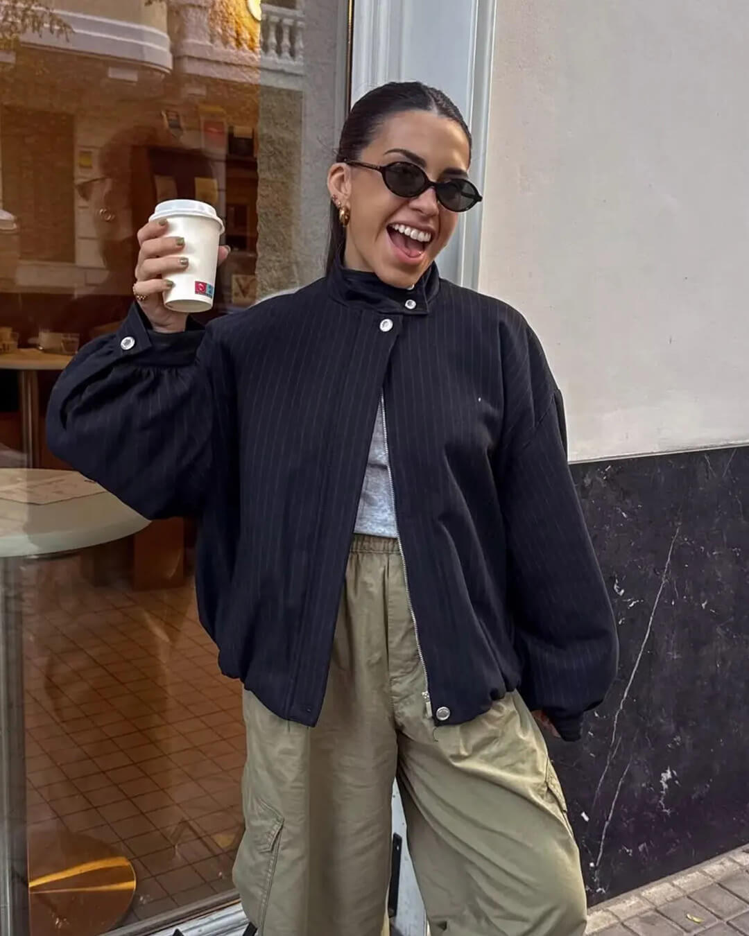 Chaqueta de cuello alto a rayas Selena