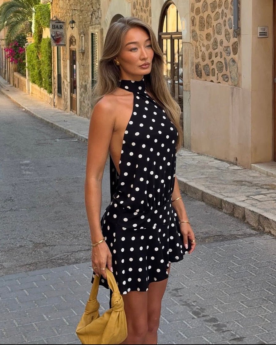 Vestido corto halter de lunares con espalda descubierta Serena