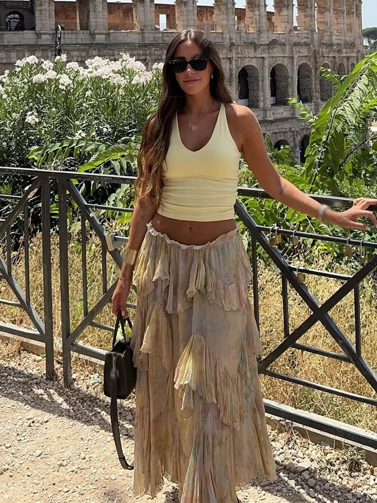 Falda larga bohemia con volantes Serena