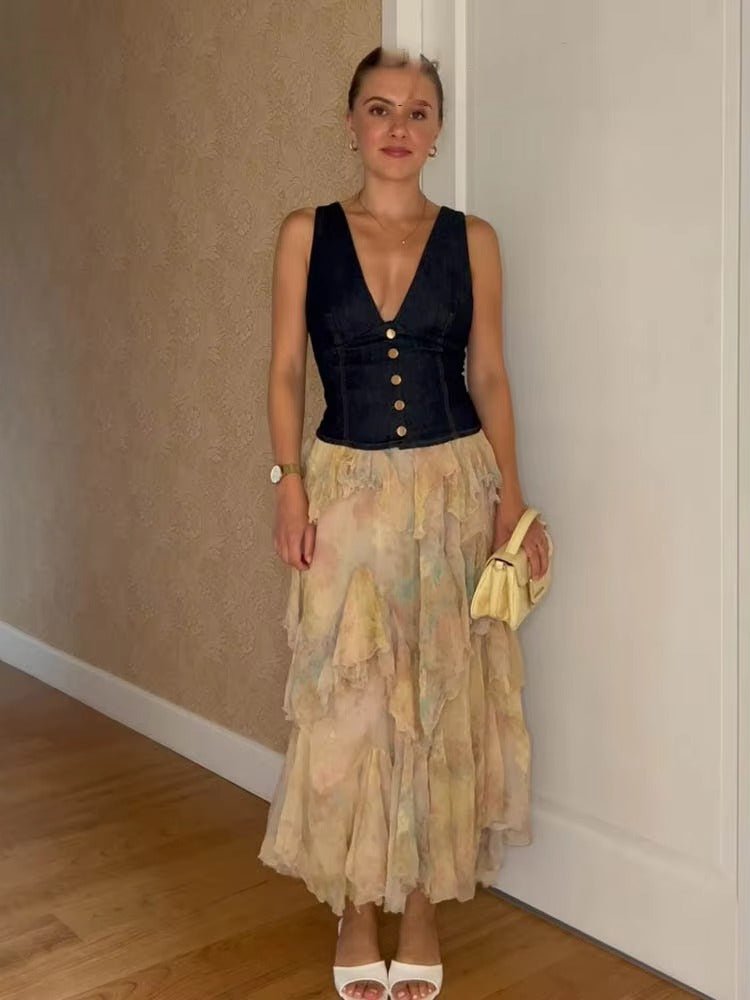 Falda larga bohemia con volantes Serena