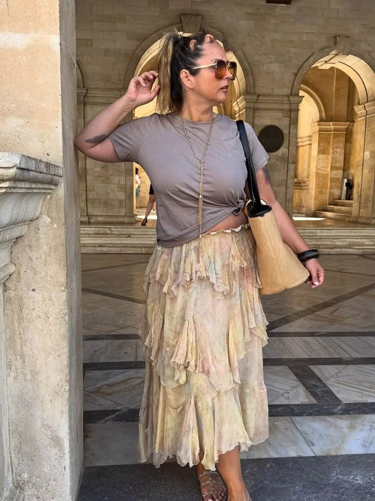 Falda larga bohemia con volantes Serena
