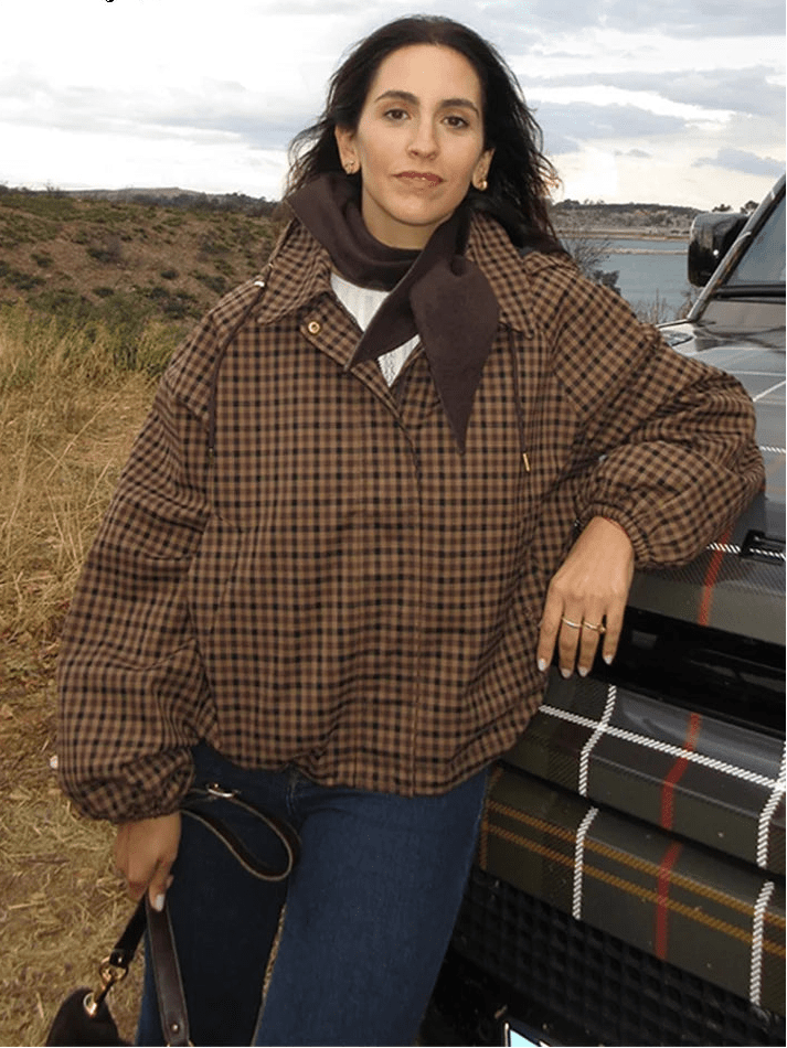 Chaqueta camisera de cuadros con capucha Shirley