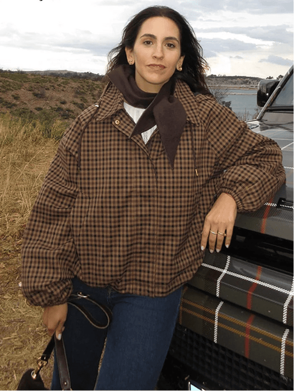 Chaqueta camisera de cuadros con capucha Shirley