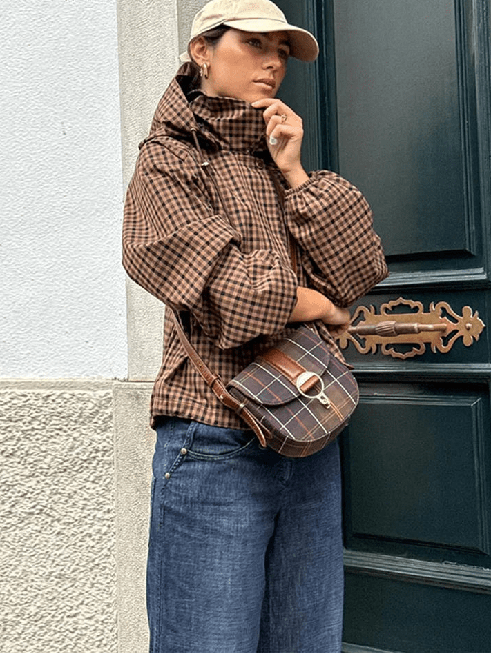 Chaqueta camisera de cuadros con capucha Shirley