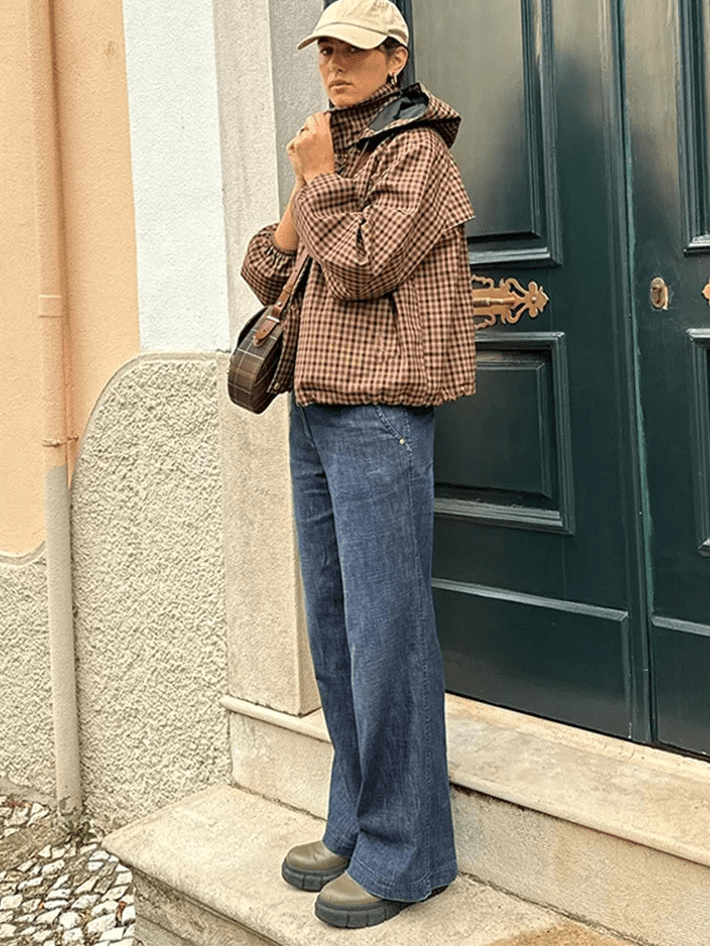 Chaqueta camisera de cuadros con capucha Shirley