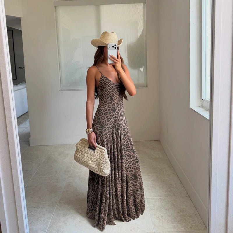 Vestido largo de tirantes con estampado de leopardo Sienna