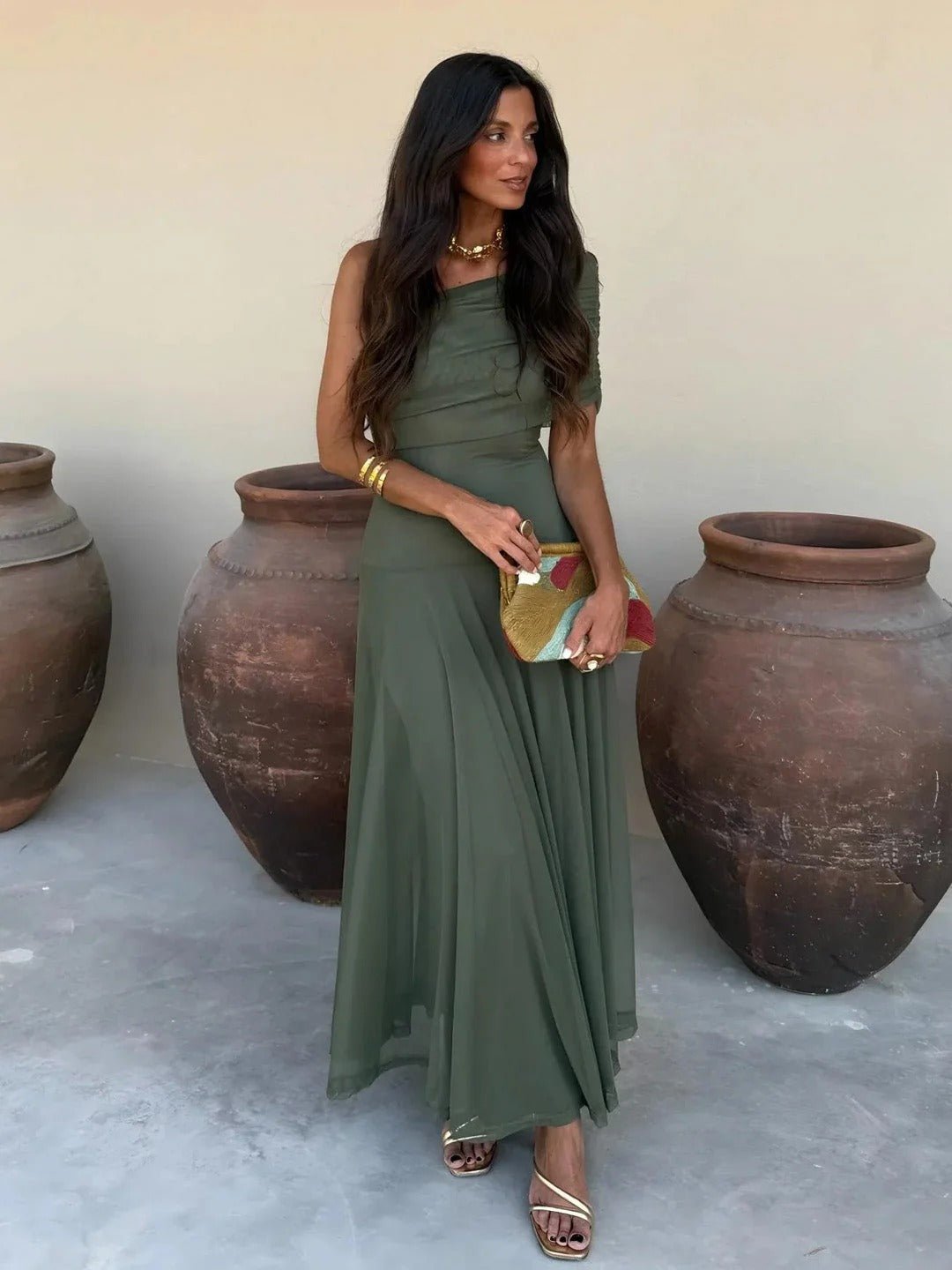 Sienna Off-Shoulder Ruched Maxi Dress