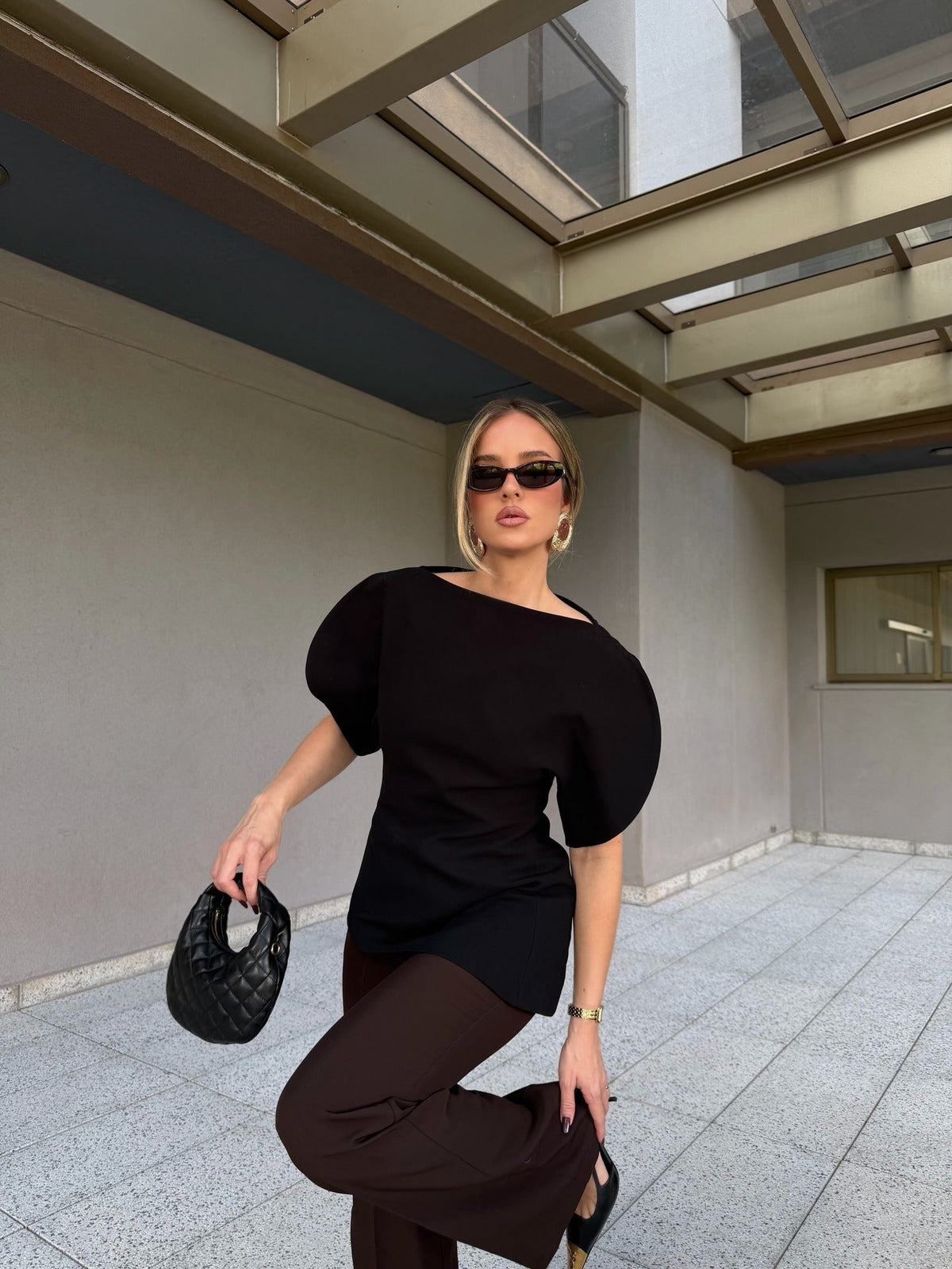 Top Sienna de punto tricot con mangas abullonadas
