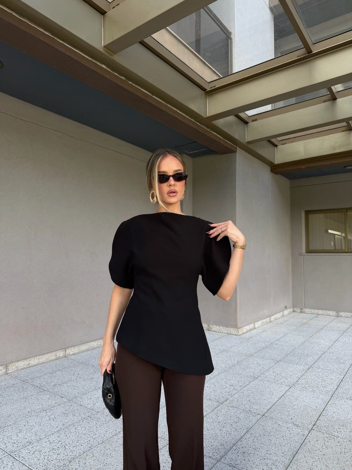 Top Sienna de punto tricot con mangas abullonadas