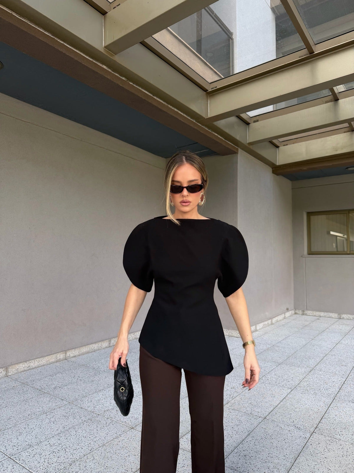 Top Sienna de punto tricot con mangas abullonadas