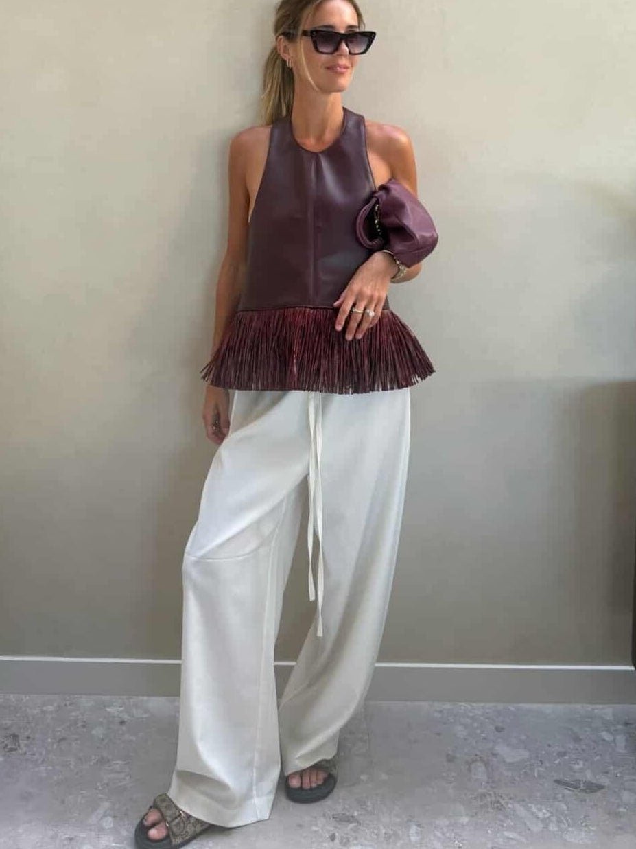 Top halter con flecos de piel sintética Sierra