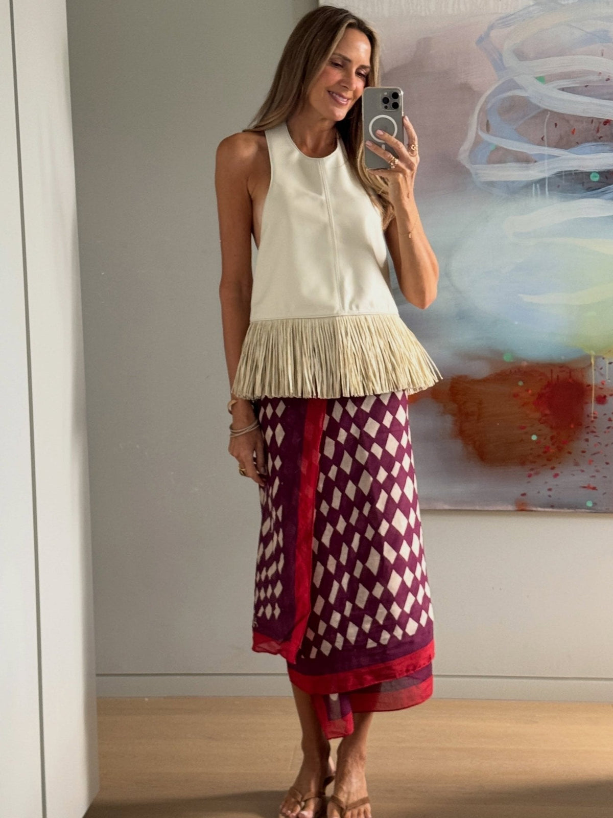 Top halter con flecos de piel sintética Sierra