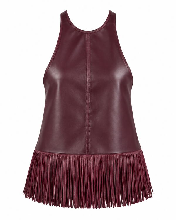 Top halter con flecos de piel sintética Sierra