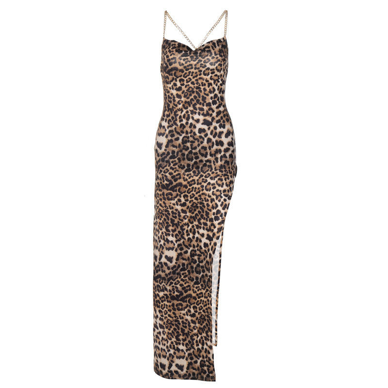 Vestido lencero largo de leopardo Ysolde