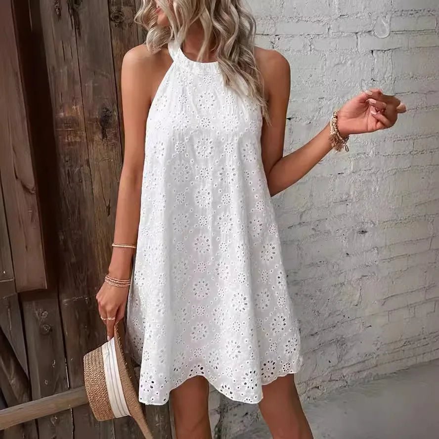 Minivestido bohemio bordado con ojales Sofia