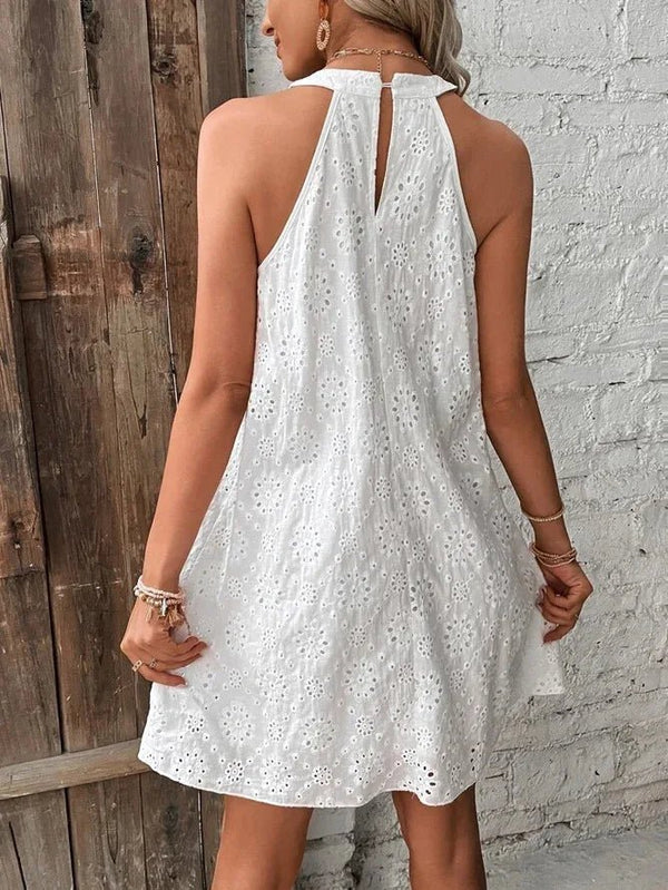 Minivestido bohemio bordado con ojales Sofia