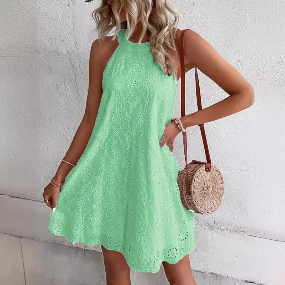Minivestido bohemio bordado con ojales Sofia