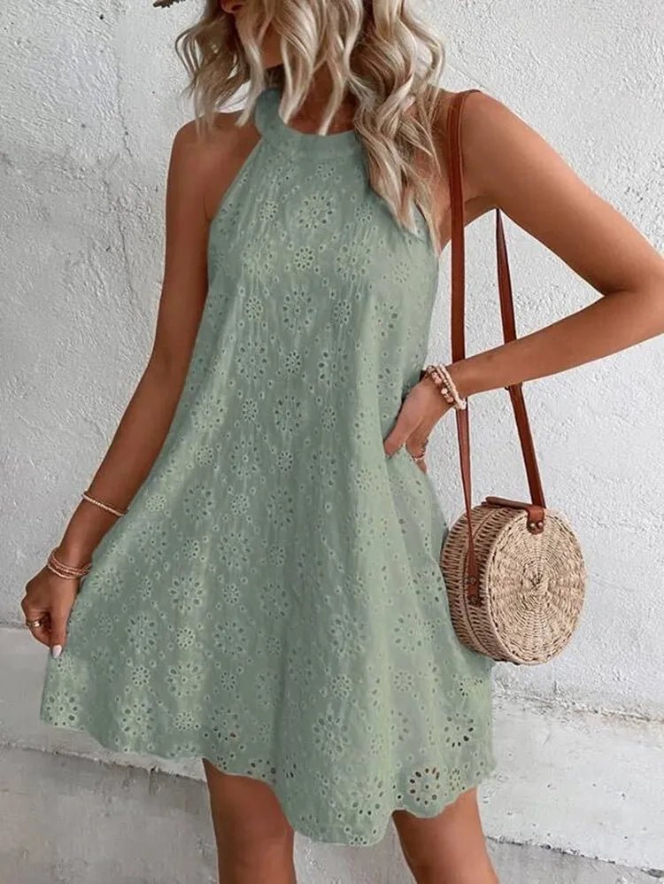 Minivestido bohemio bordado con ojales Sofia