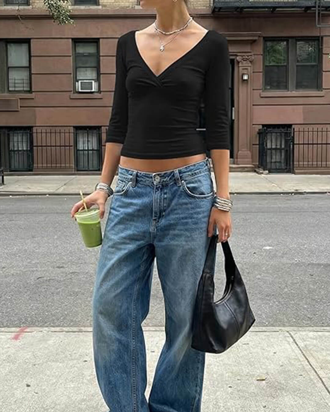 Sofia Deep V Midi Sleeve Tee