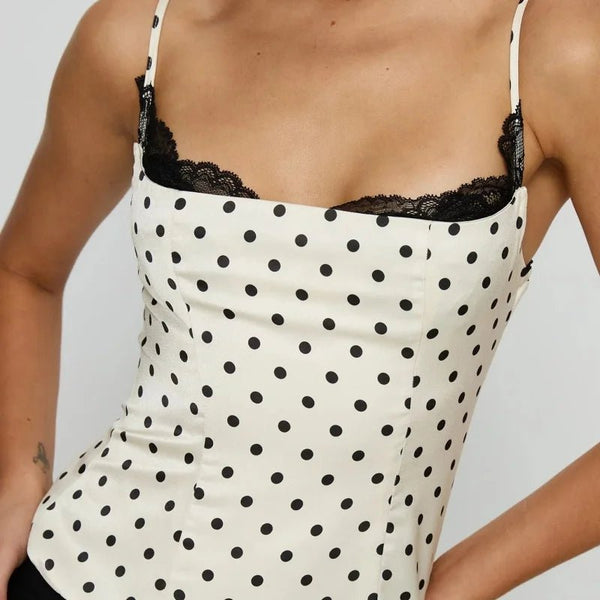 Camisola Sofia de lunares con ribete de encaje