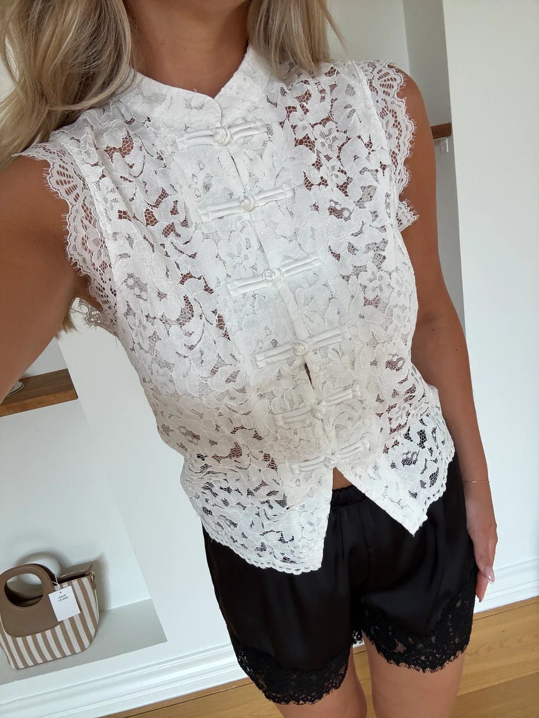 Bianca Mandarin Sleeveless Lace Top
